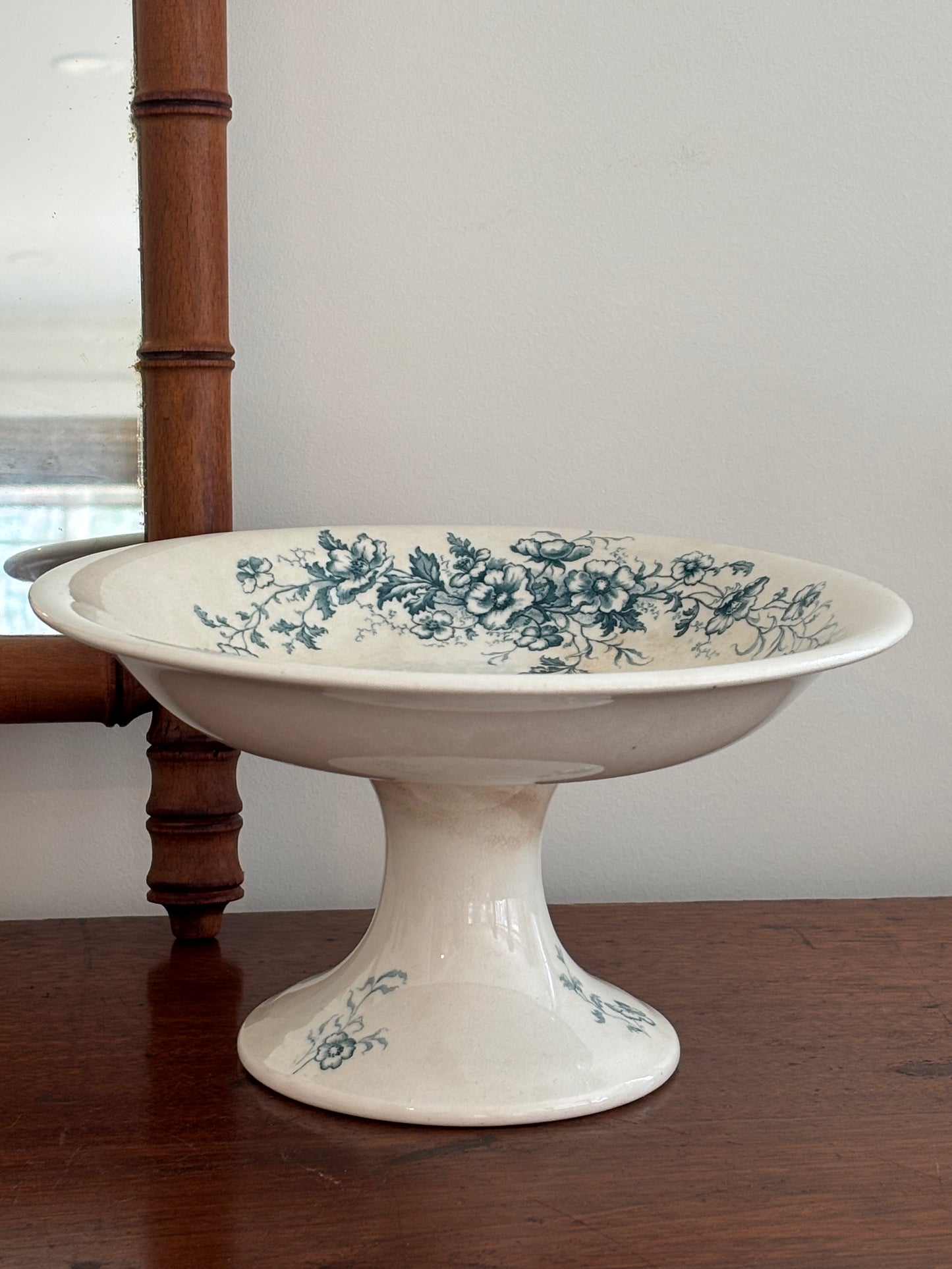 Antique French Ironstone Transferware Compotier