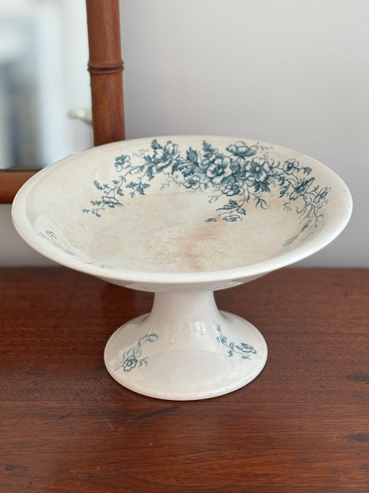 Antique French Ironstone Transferware Compotier