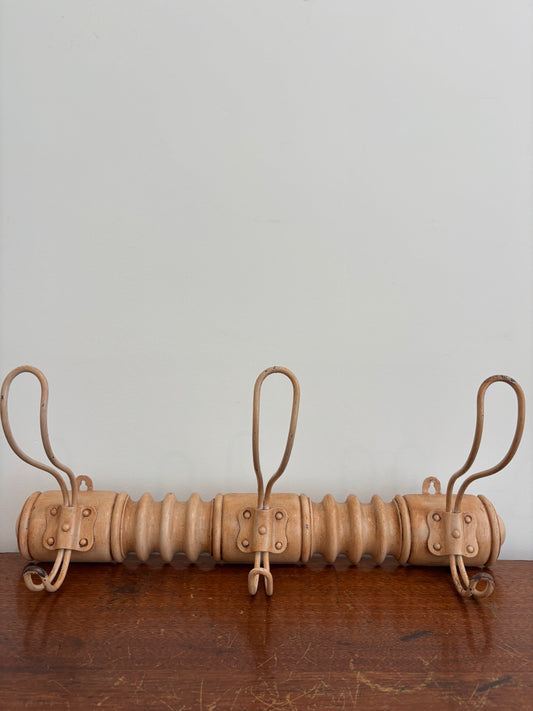 Antique French Turned Wood Coat/Hat Rack