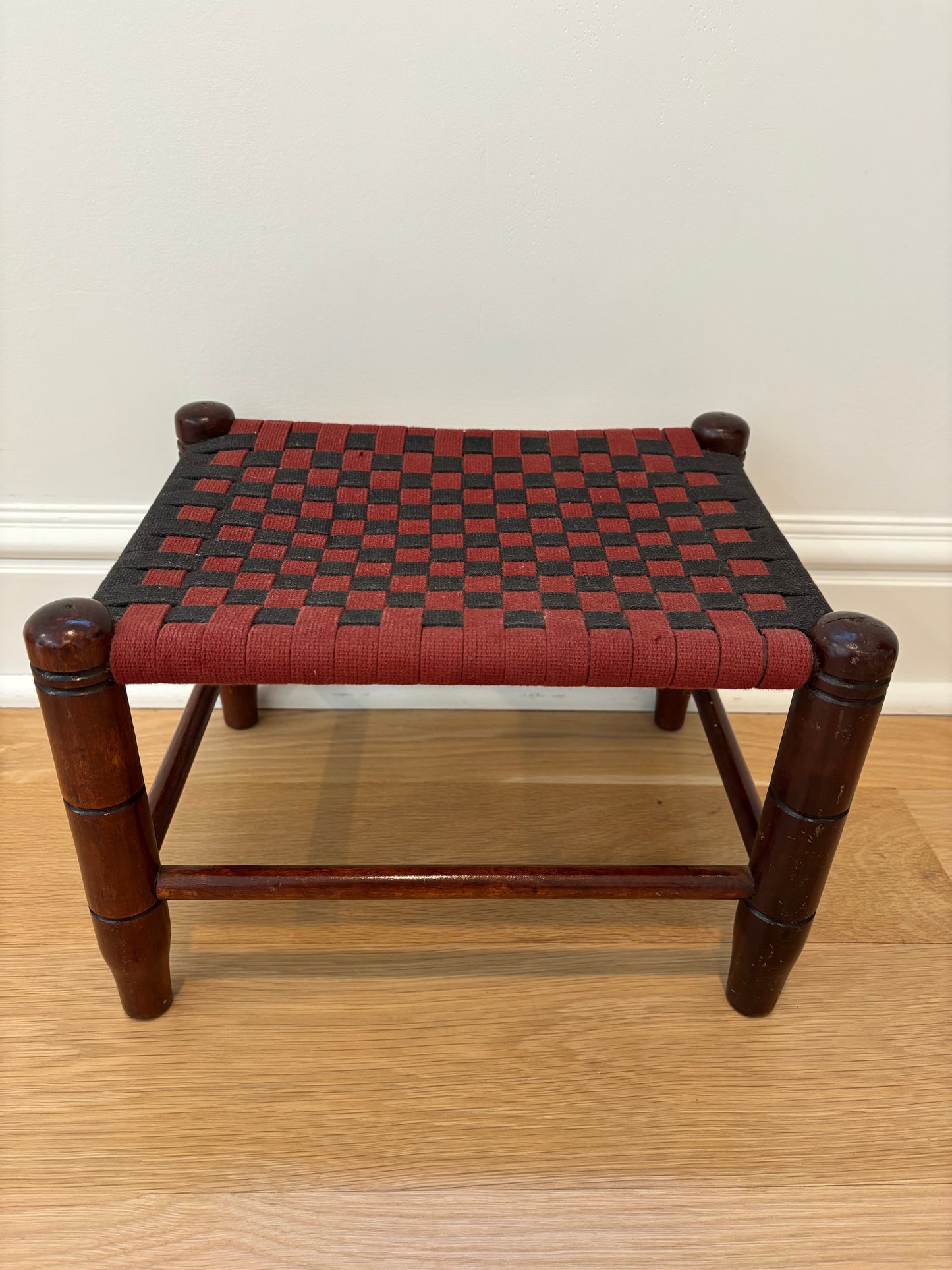 Vintage Woven Black and Red Footstool