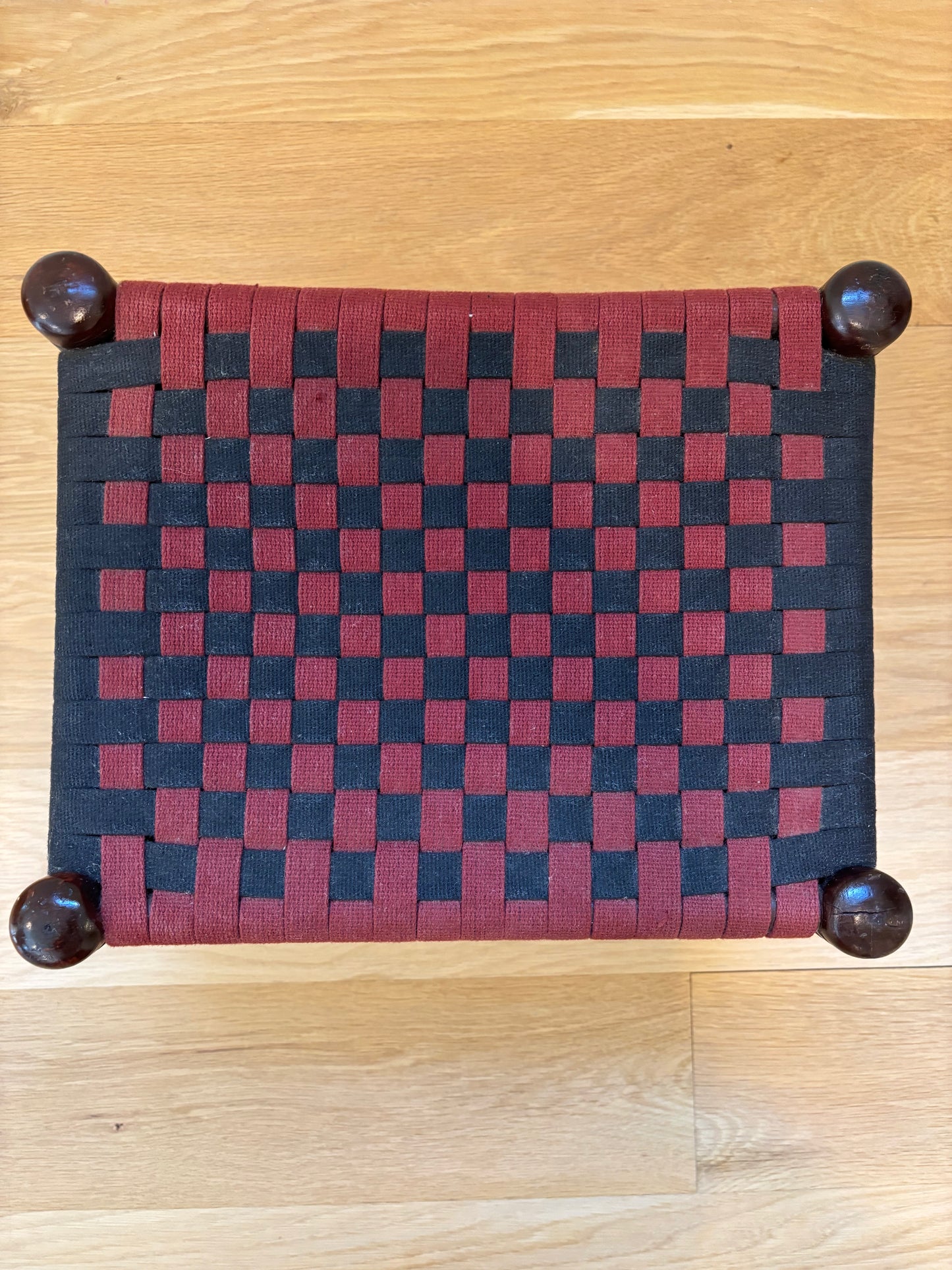 Vintage Woven Black and Red Footstool
