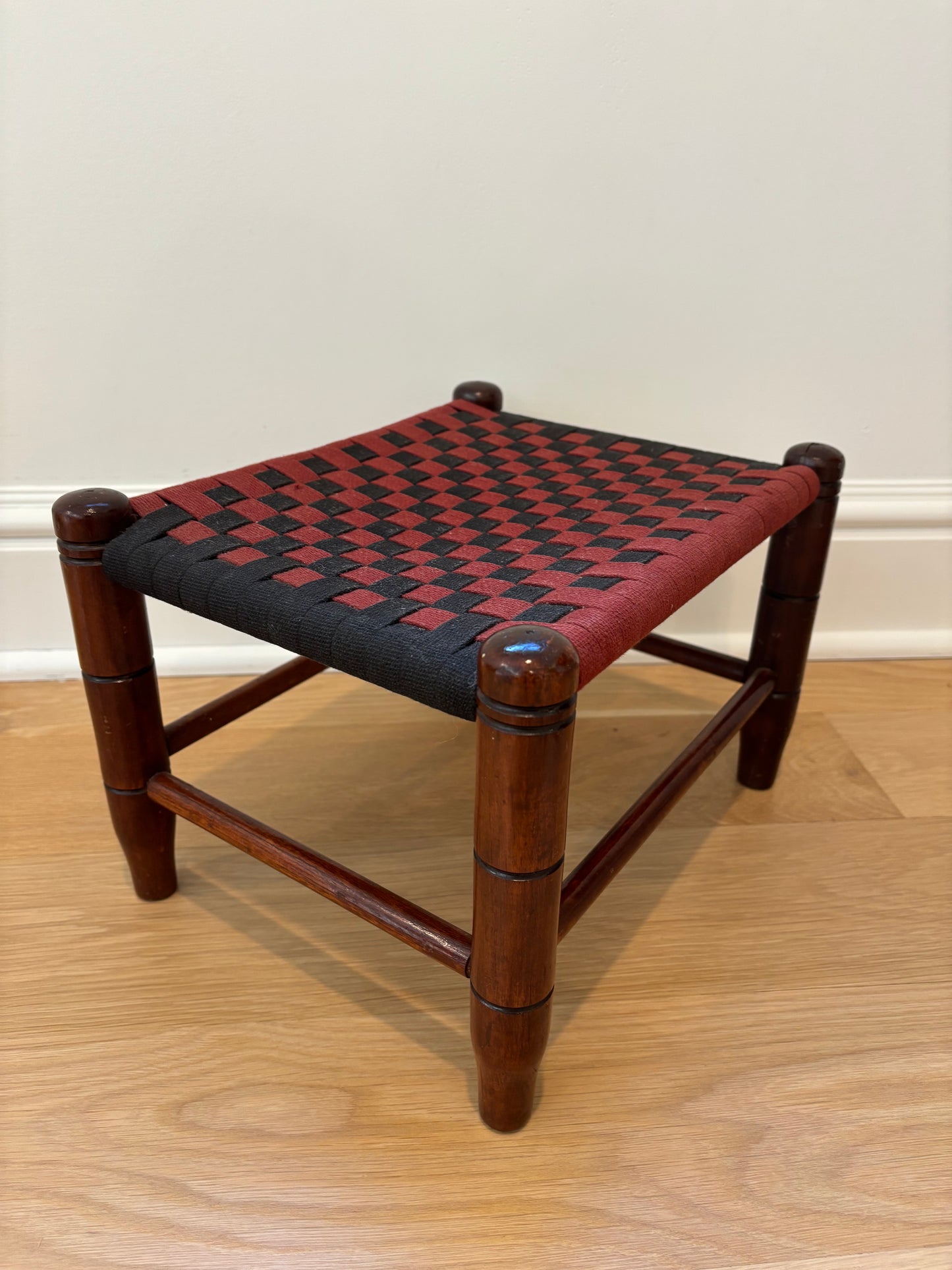 Vintage Woven Black and Red Footstool