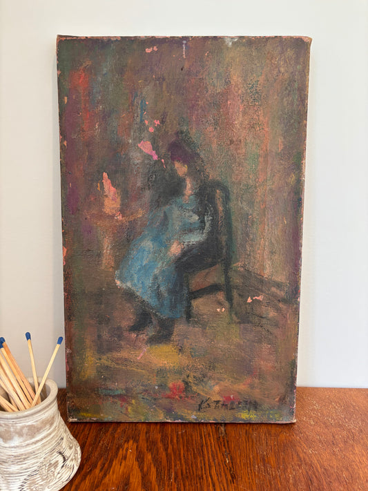 Vintage Abstract Signed Oil on Canvas