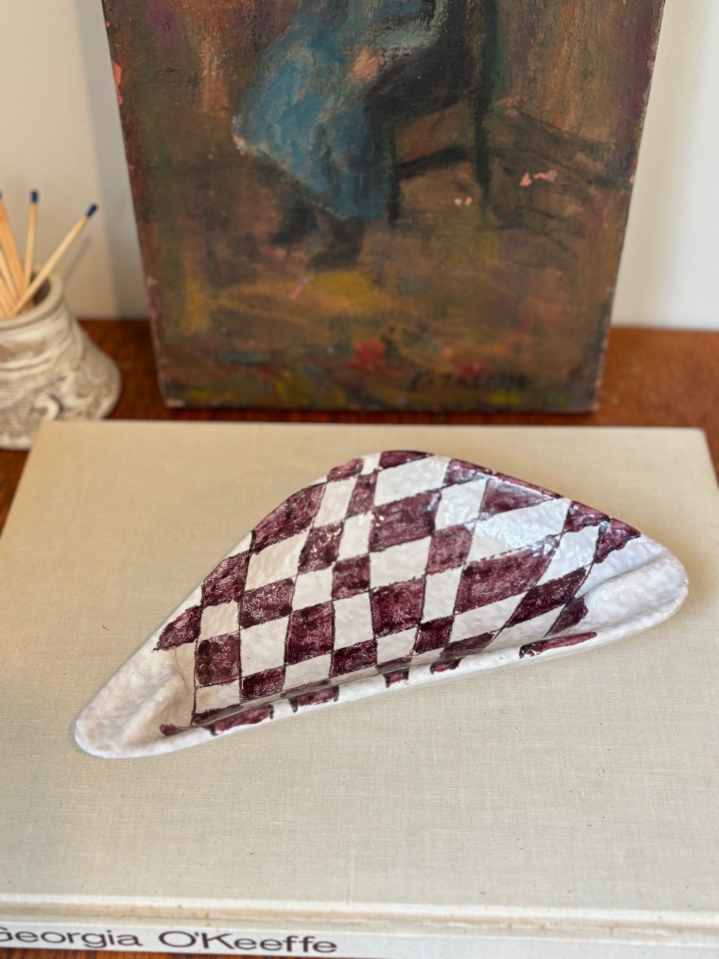 Vintage Italian Pottery Checkered Ashtray Catchall