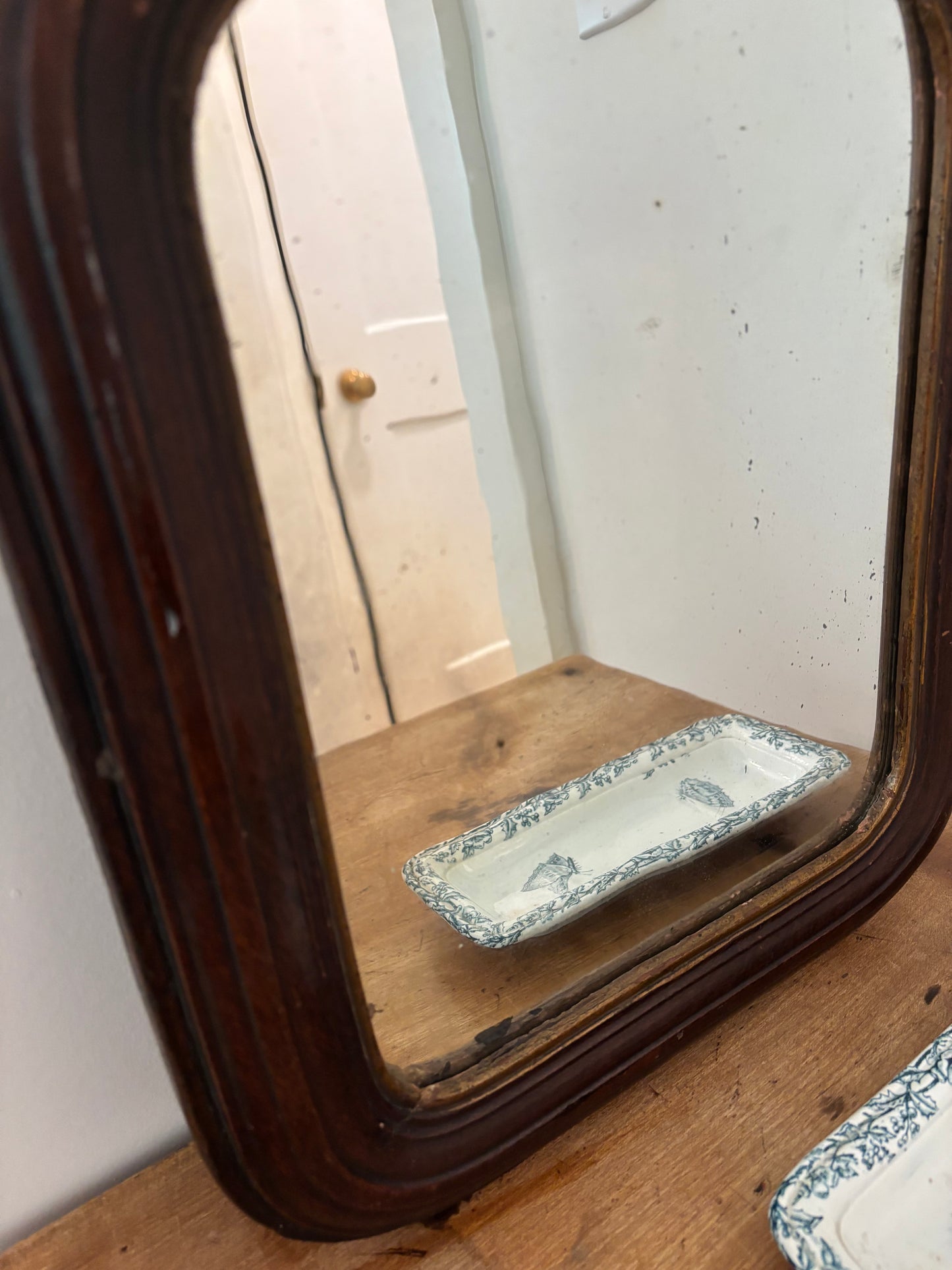 Antique Arched Wooden Wall Mirror