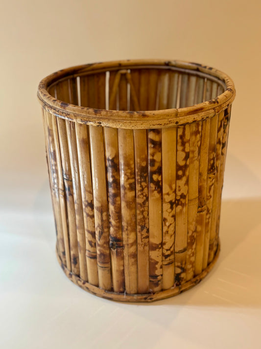 Vintage Burnt Bamboo Wastebasket