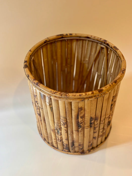 Vintage Burnt Bamboo Wastebasket