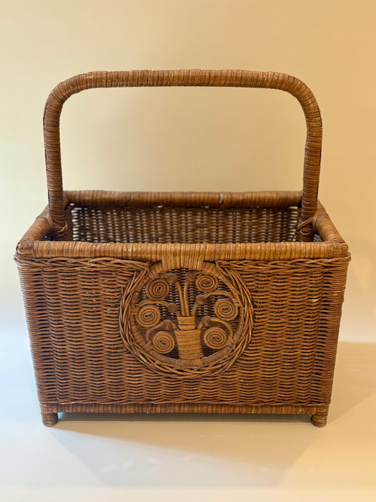 Vintage Wicker Basket Magazine Holder