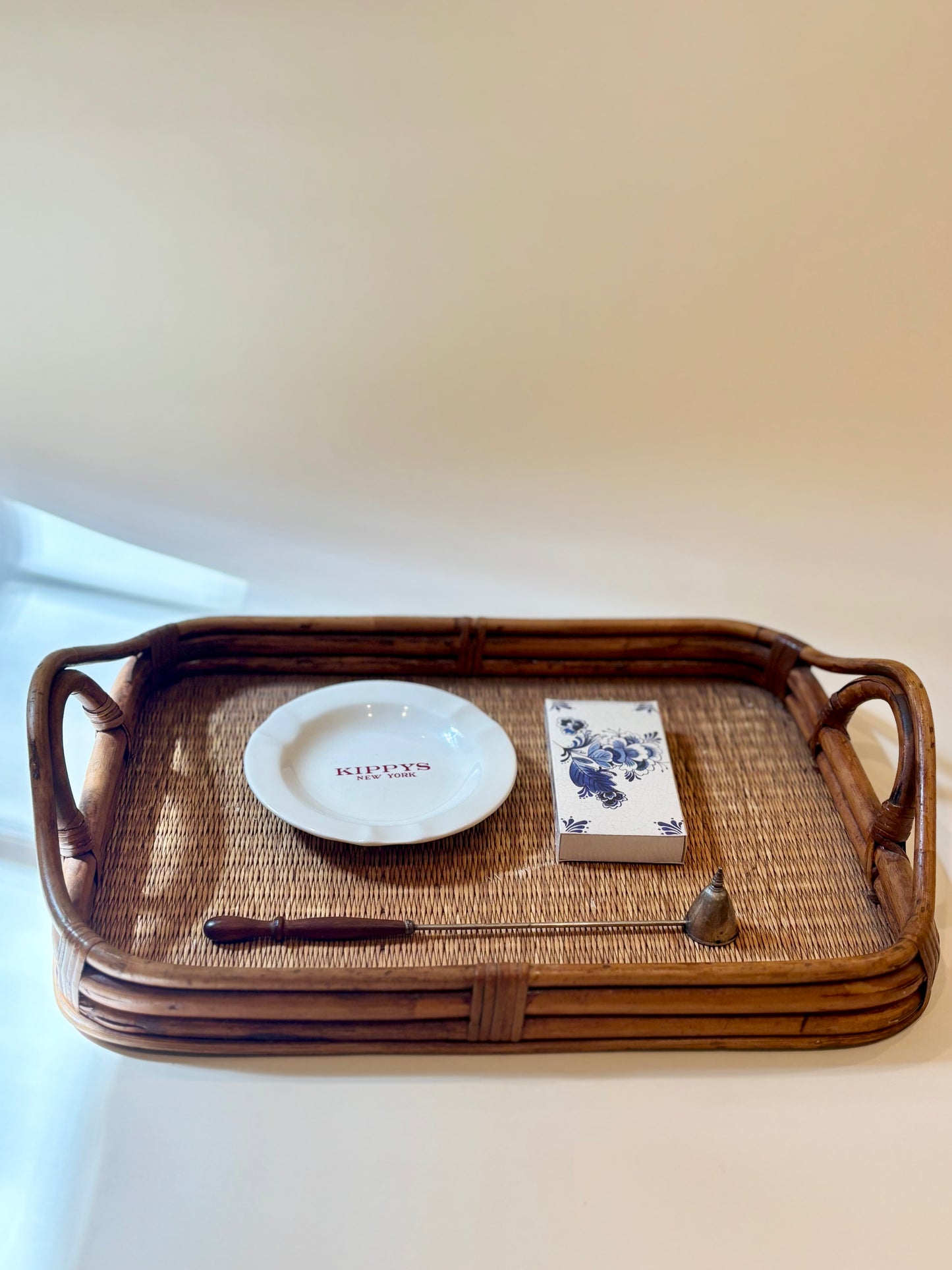 Vintage Rattan Woven Tray with Handles