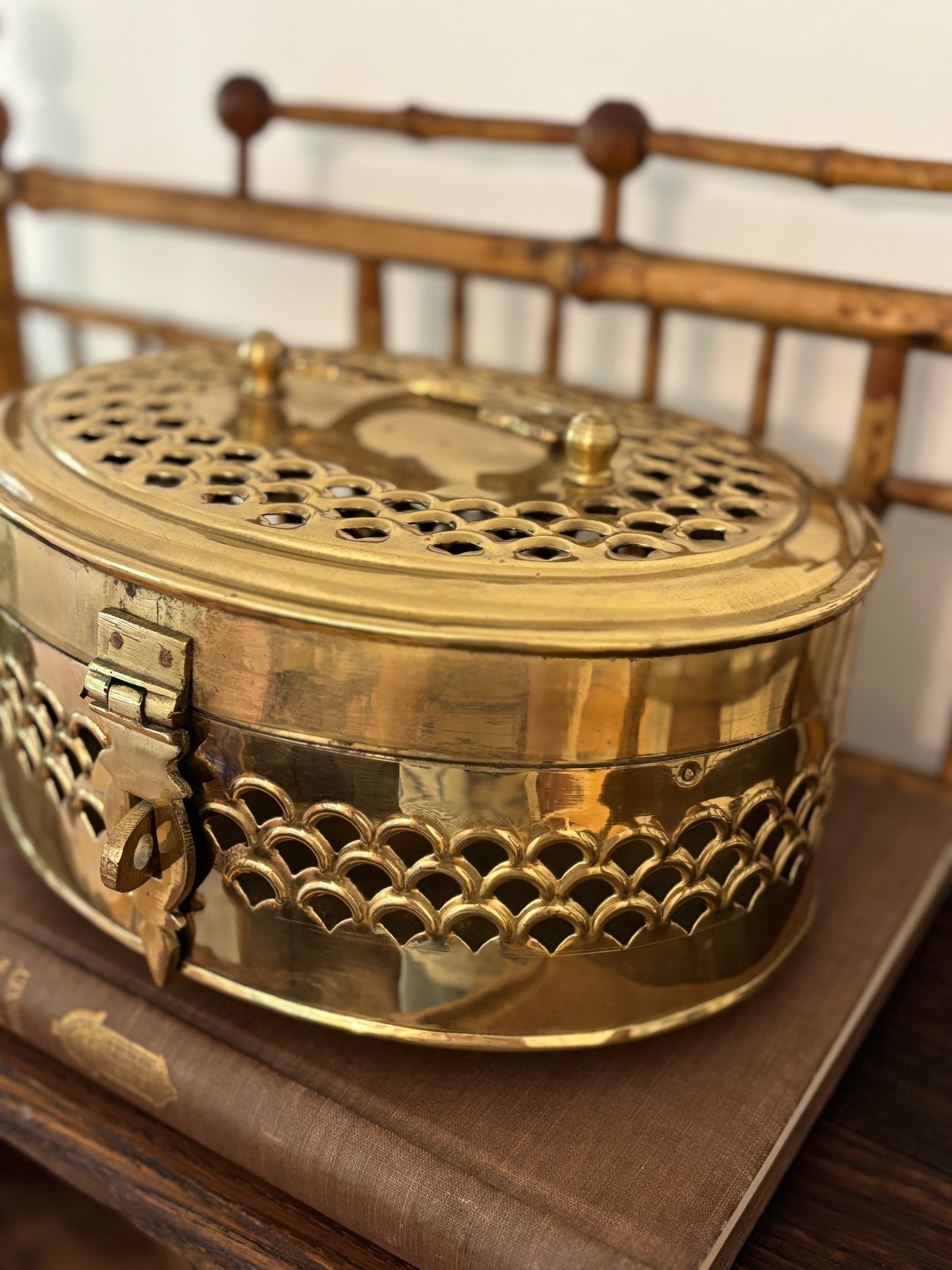 Vintage Large Brass Cricket Box