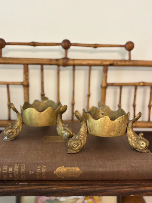 Vintage Pair of Brass Koi Fish Candle Holders