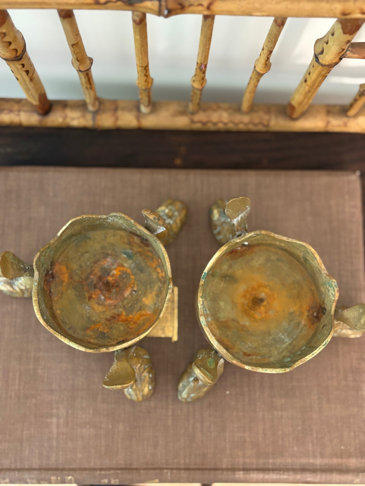 Vintage Pair of Brass Koi Fish Candle Holders
