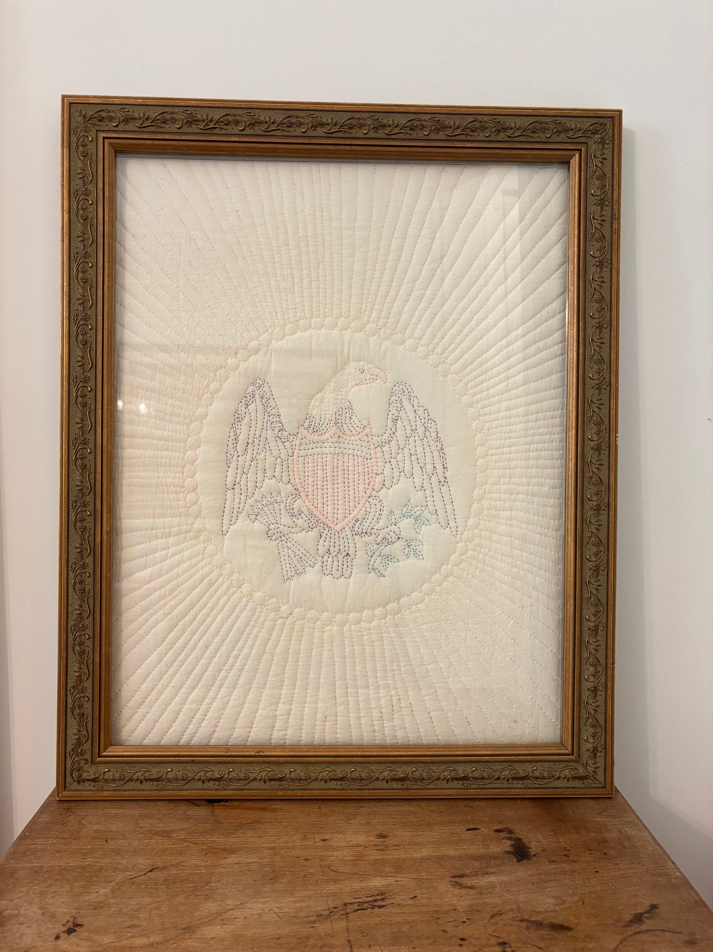 Vintage Framed Eagle Quilt Remnant