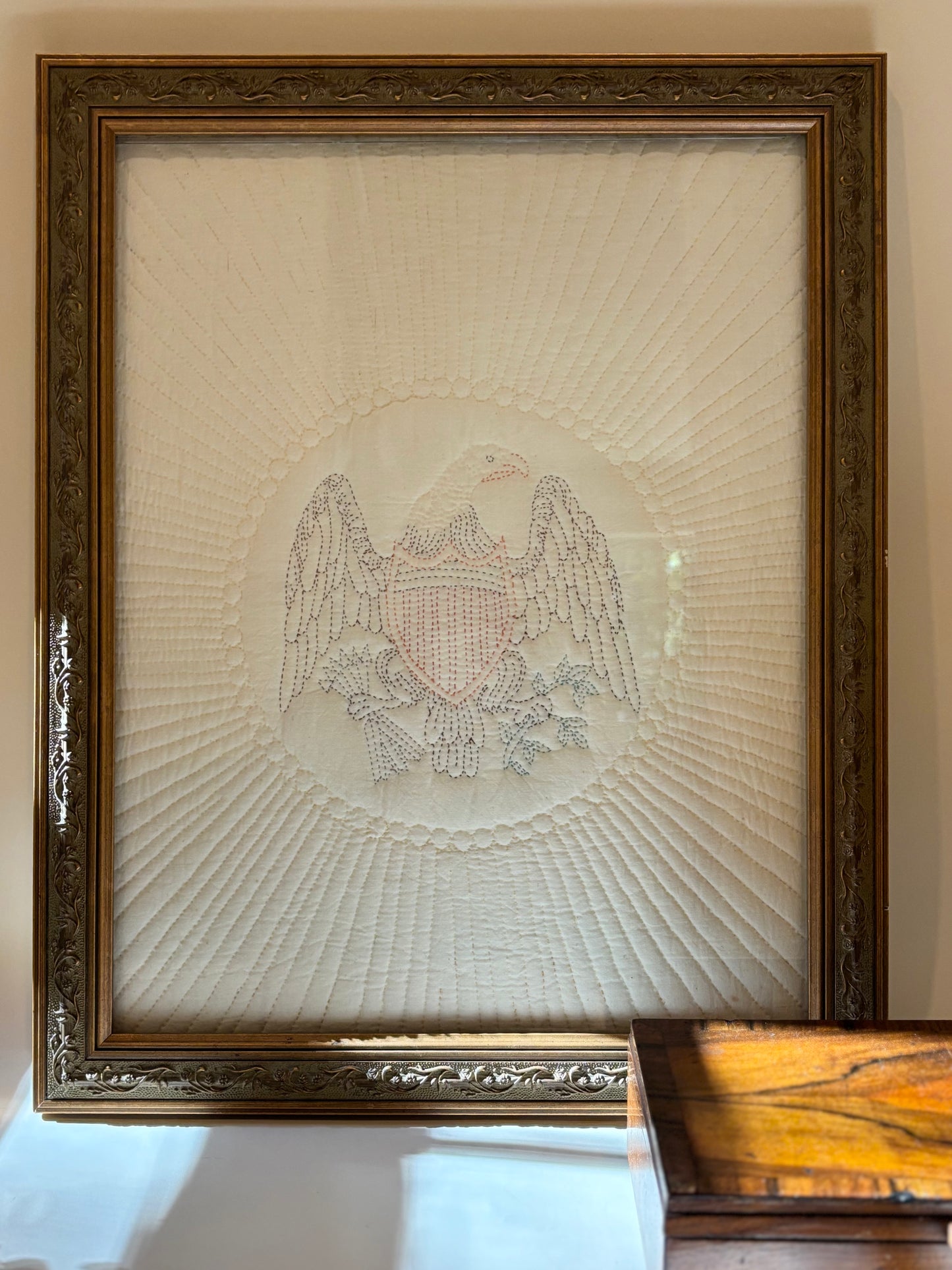 Vintage Framed Eagle Quilt Remnant