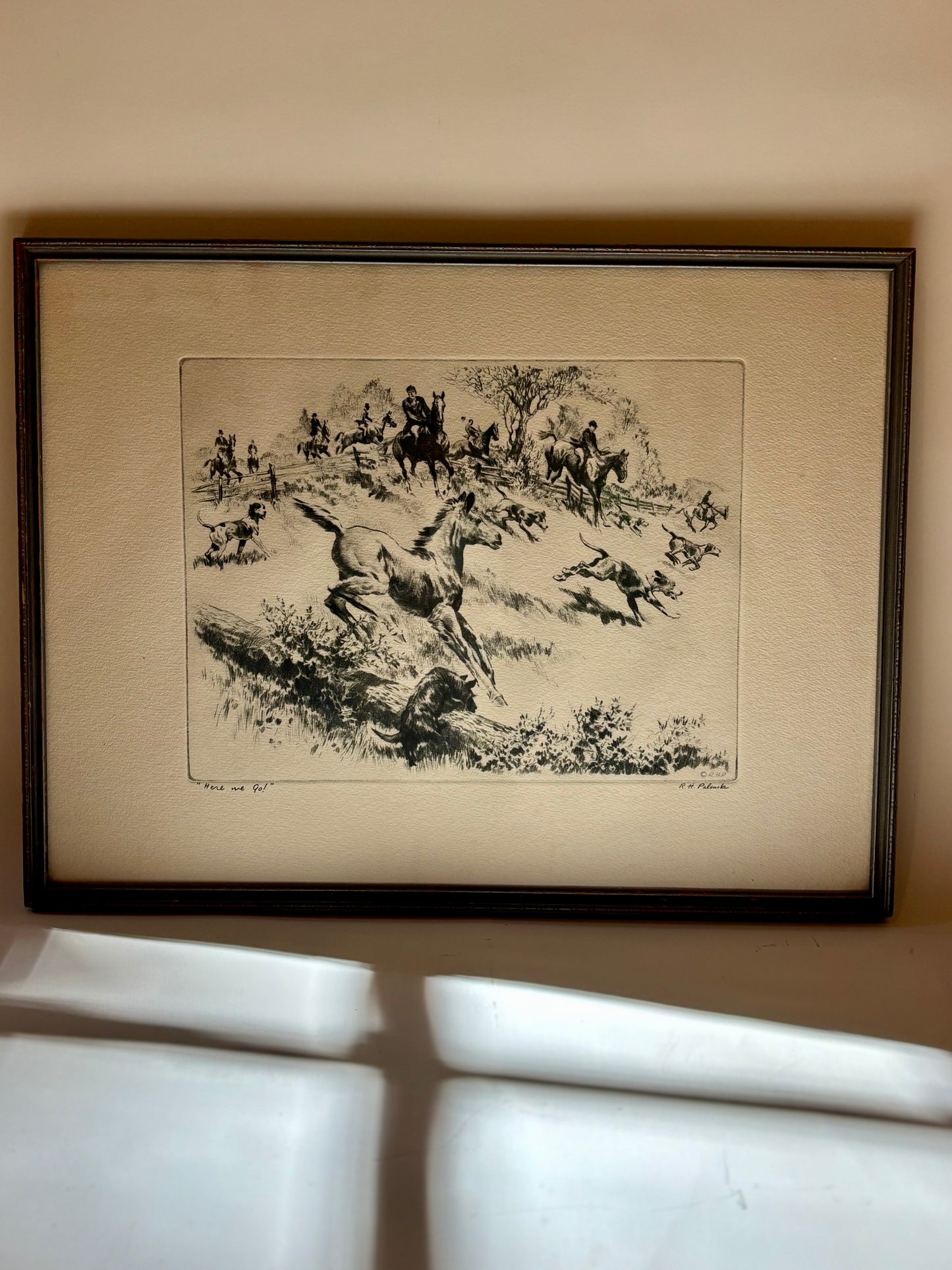 Vintage "Here We Go" Etching Print by Reinhold Palenske