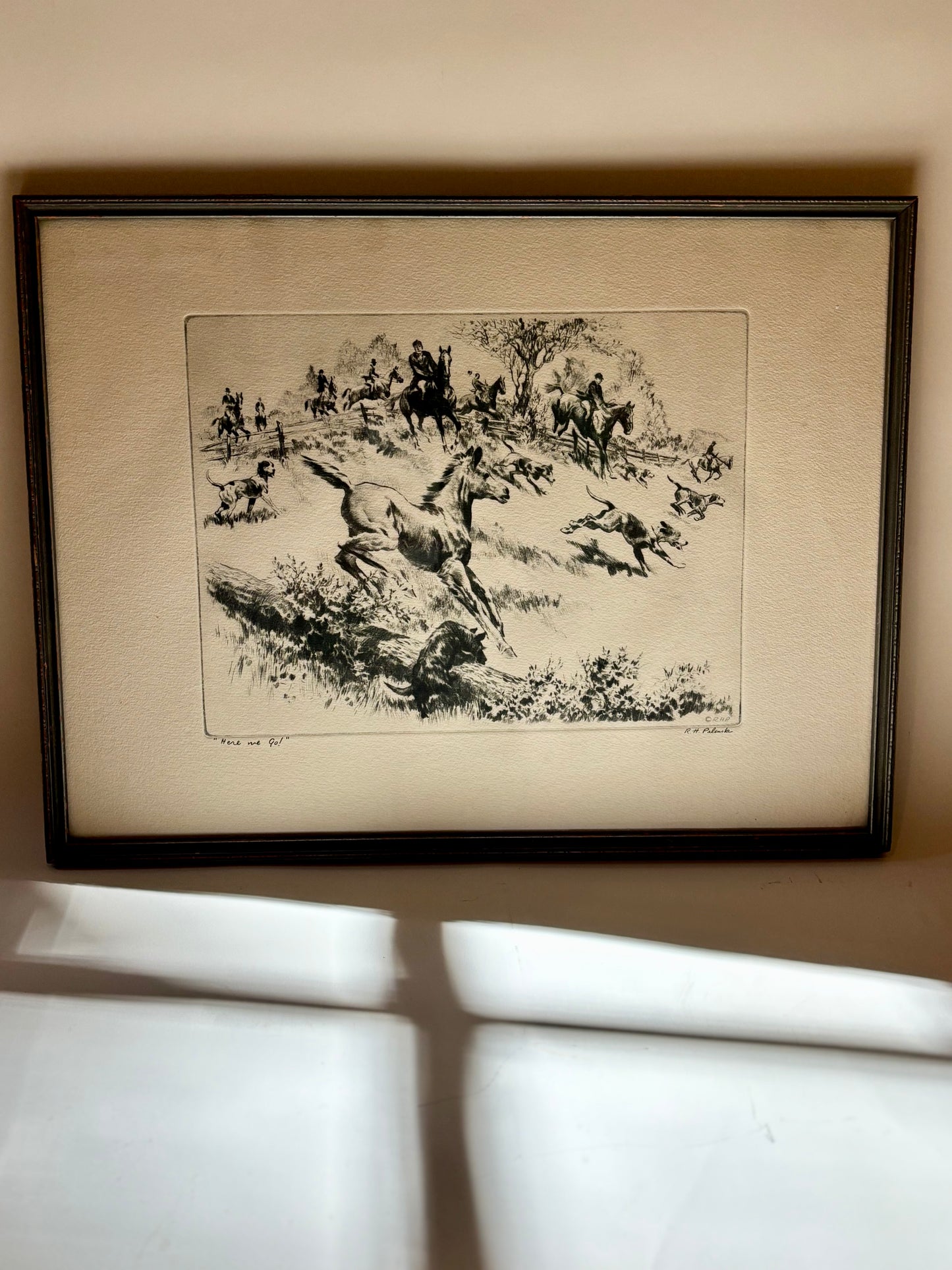 Vintage "Here We Go" Etching Print by Reinhold Palenske