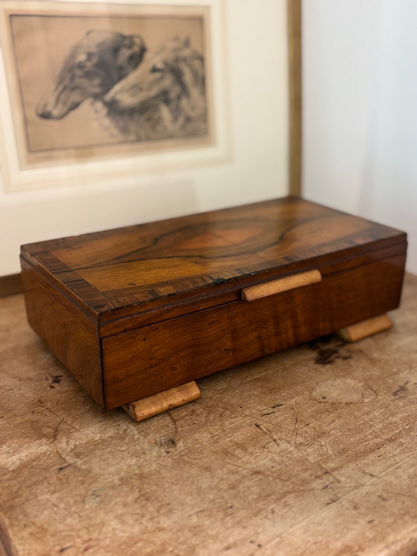 Vintage Deco Walnut Wood Box