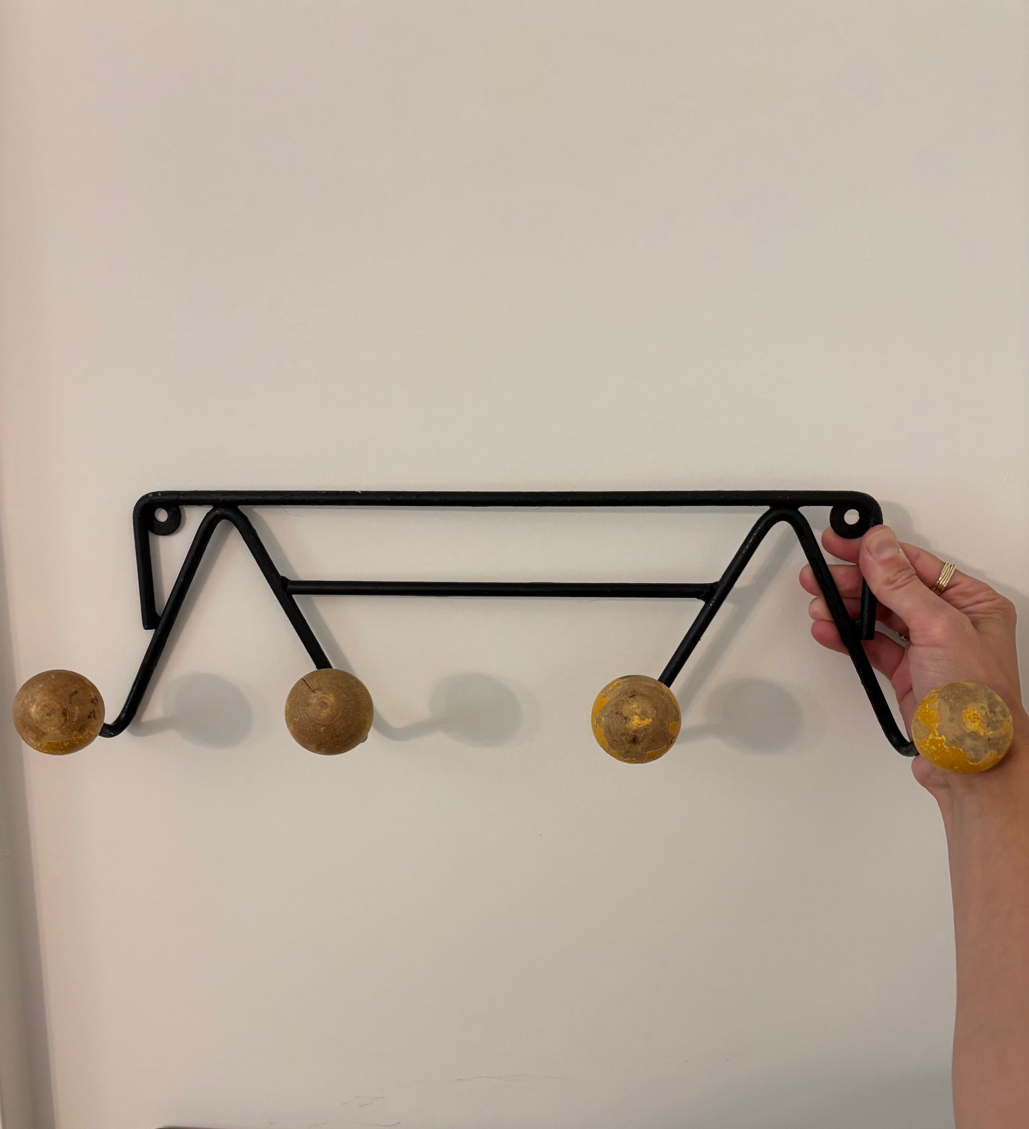 Vintage MCM Roger Feraud Metal and Wood Ball Wall Coat Rack