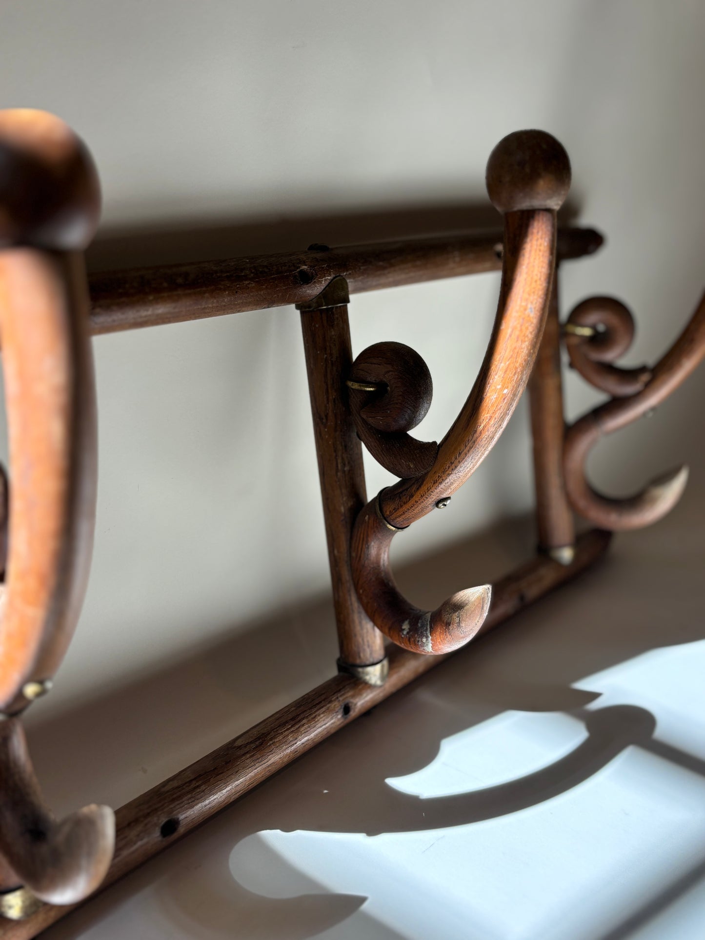 Antique Oak and Brass Hat/Coat Rack