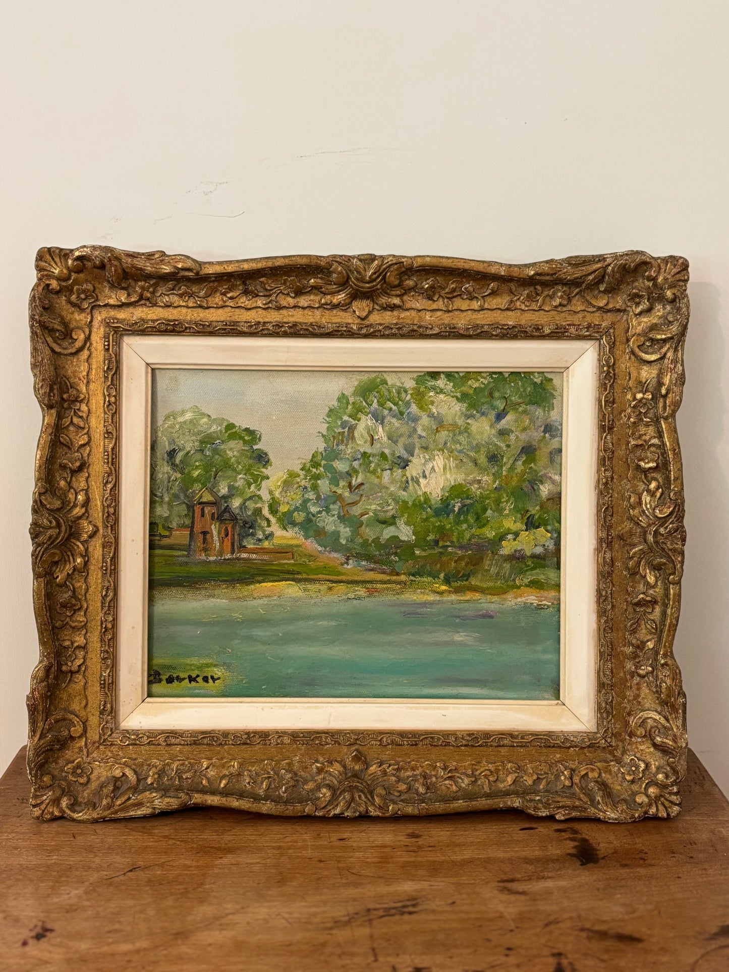 Vintage Framed Oil Lake Landscape