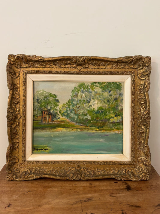 Vintage Framed Oil Lake Landscape