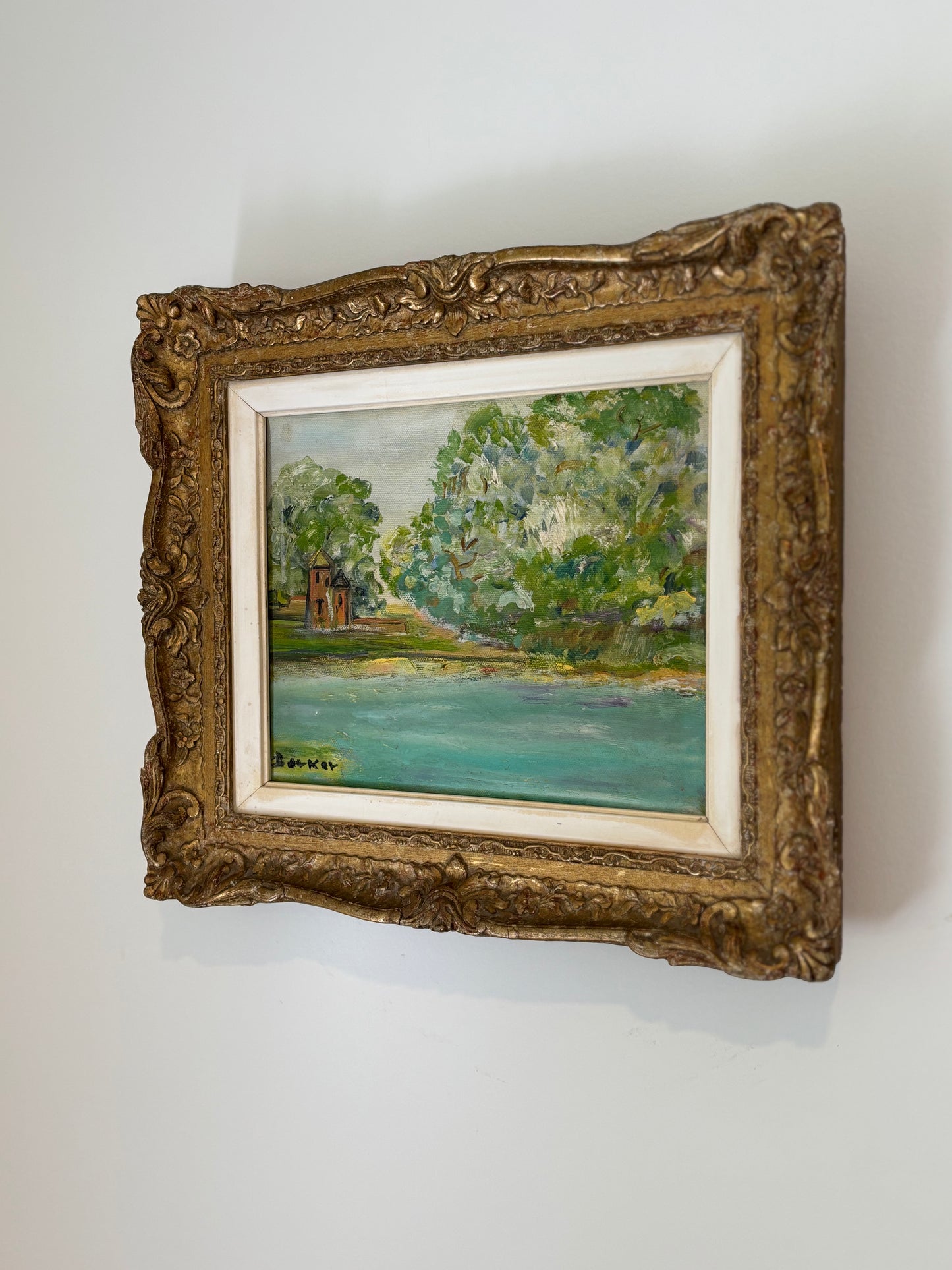 Vintage Framed Oil Lake Landscape