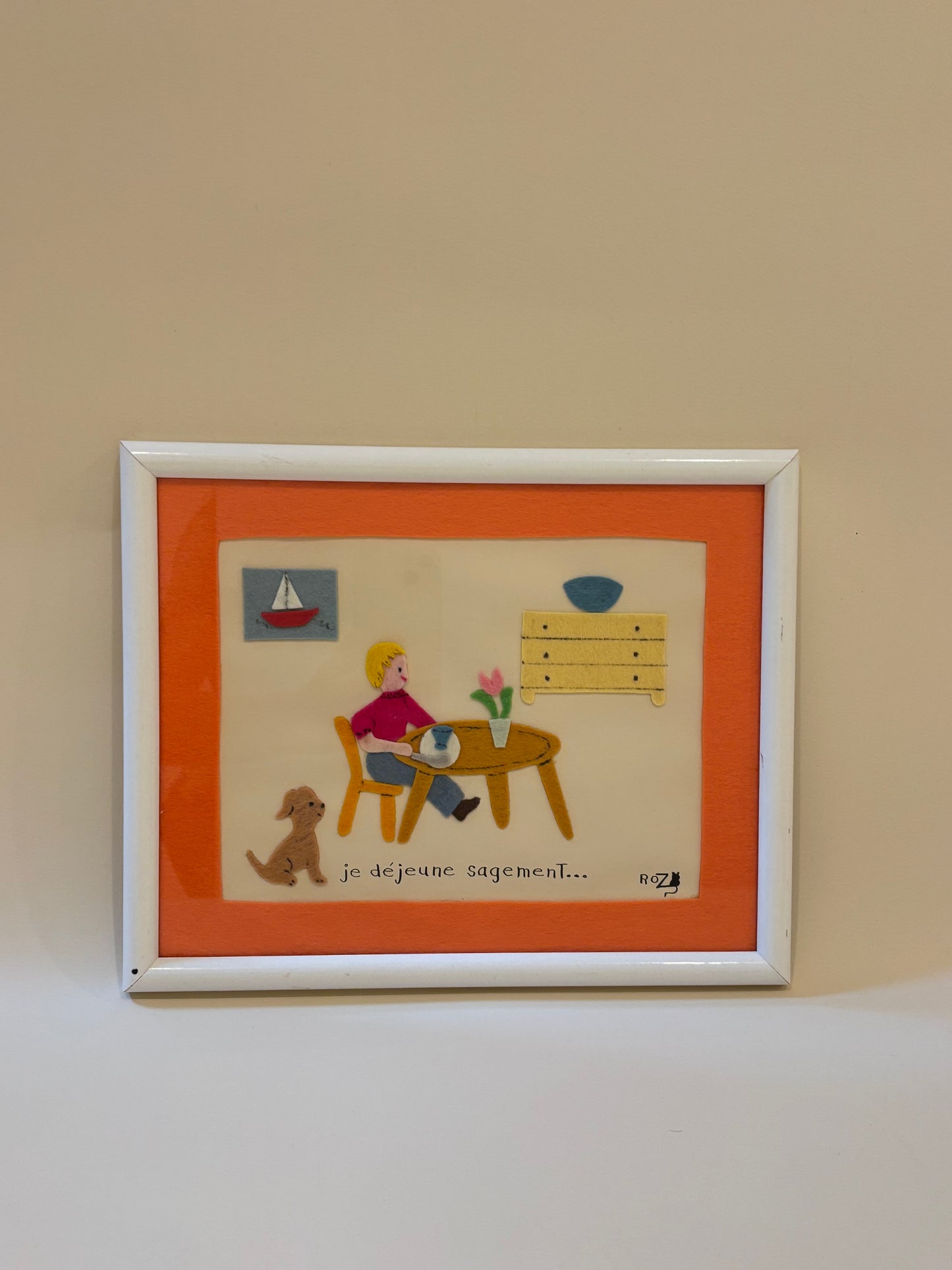 Vintage Felt Art "Je de'jeune sagement"