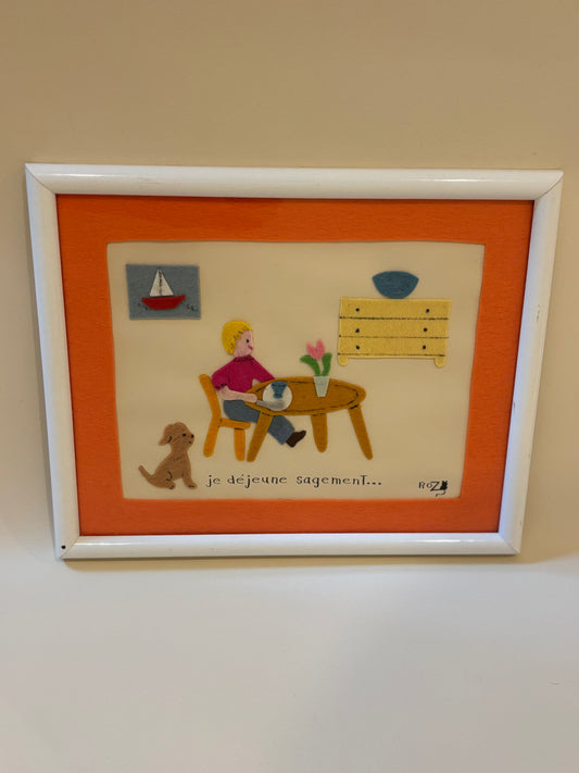 Vintage Felt Art "Je de'jeune sagement"