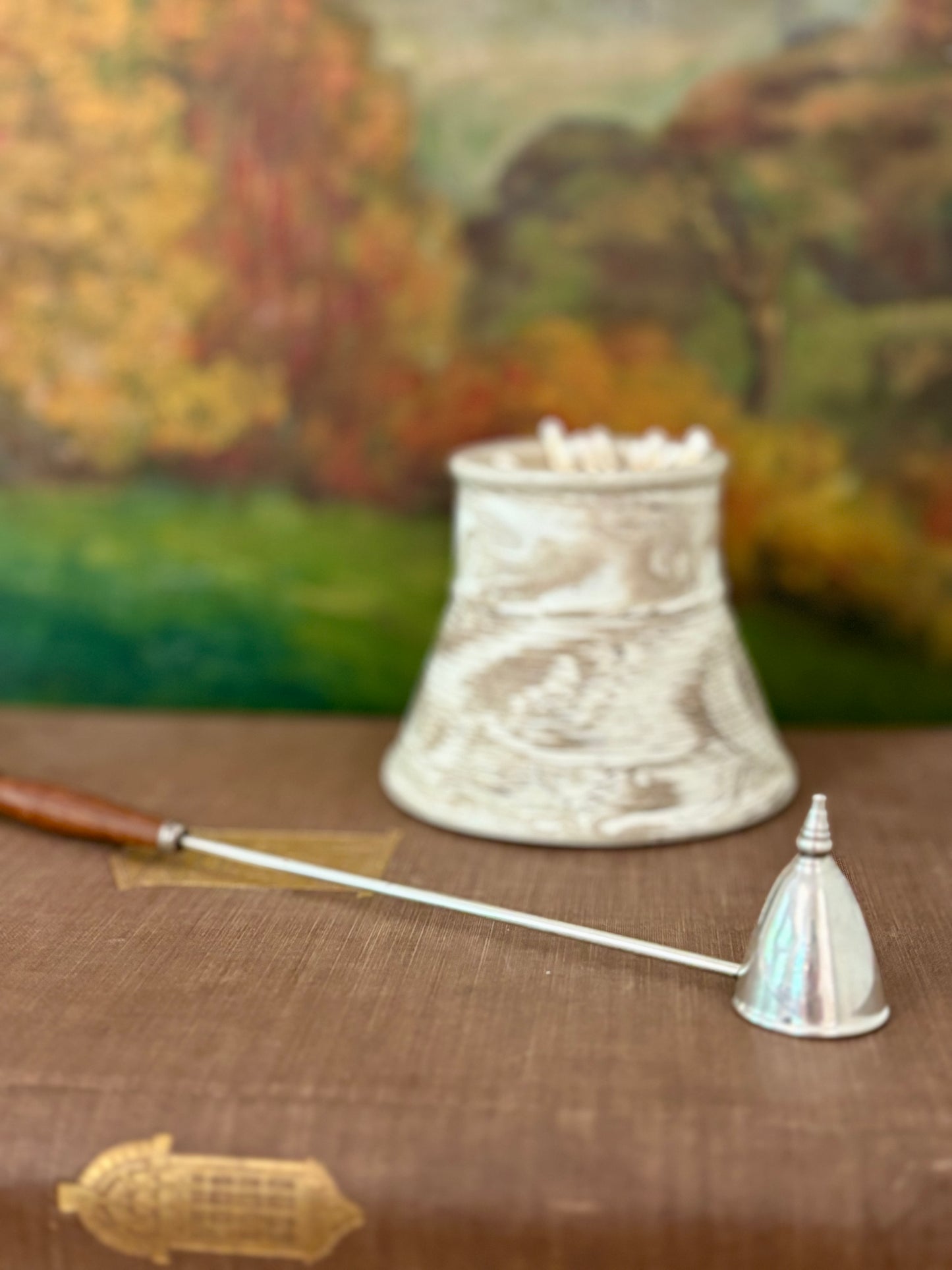 Antique Silver and Wood Candle Snuffer