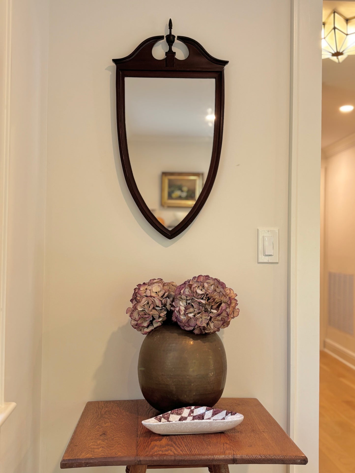 Antique Mahogany Shield Style Mirror