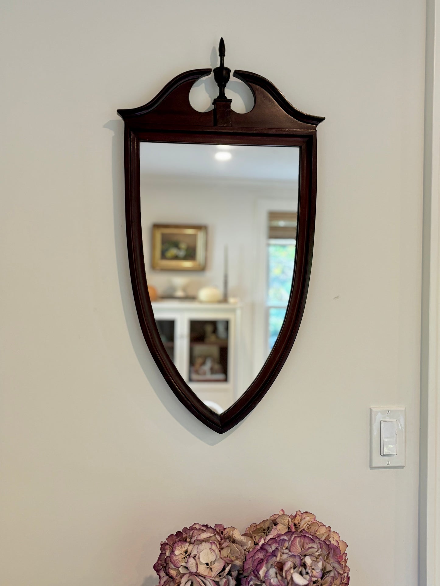 Antique Mahogany Shield Style Mirror