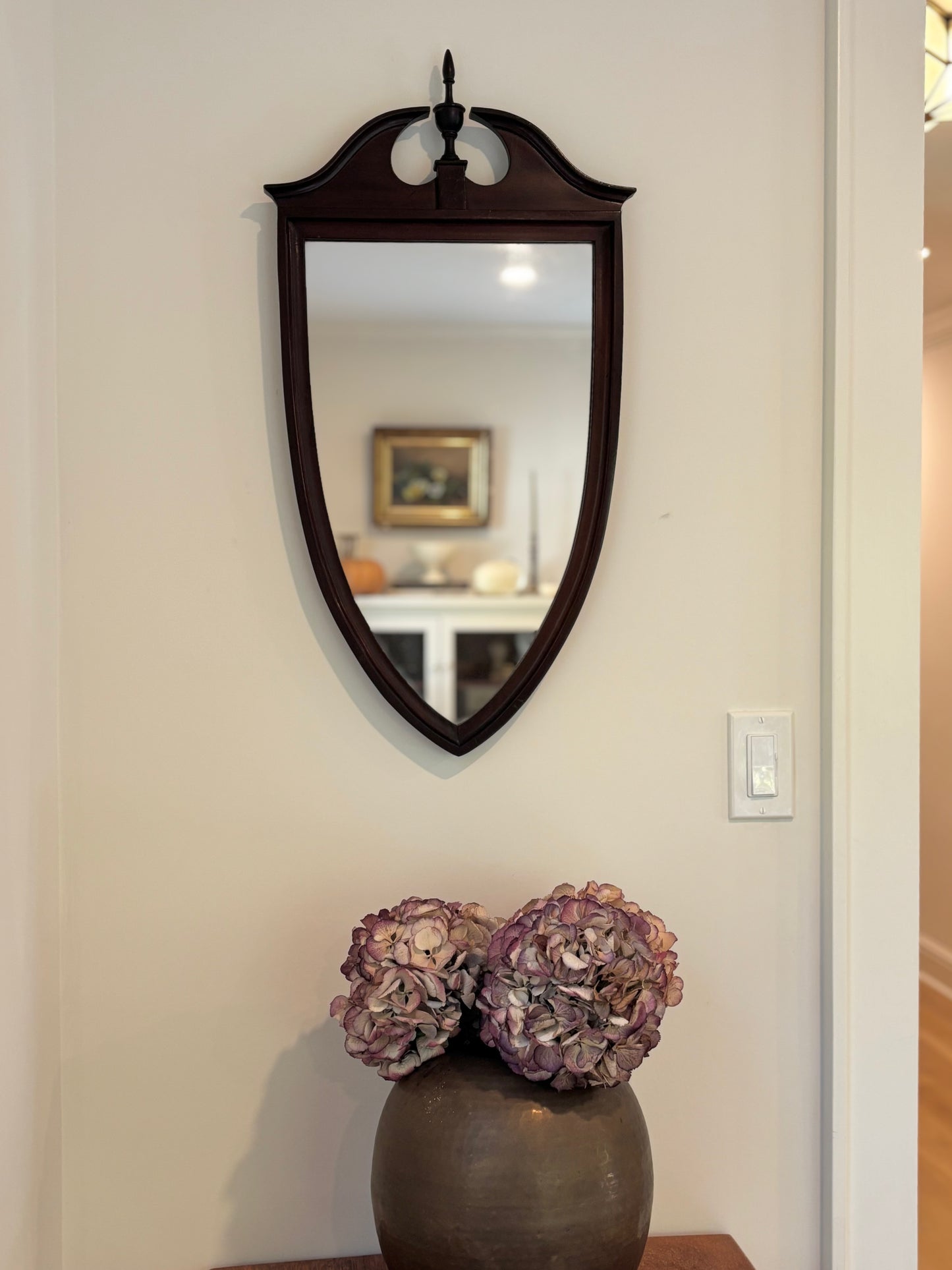 Antique Mahogany Shield Style Mirror