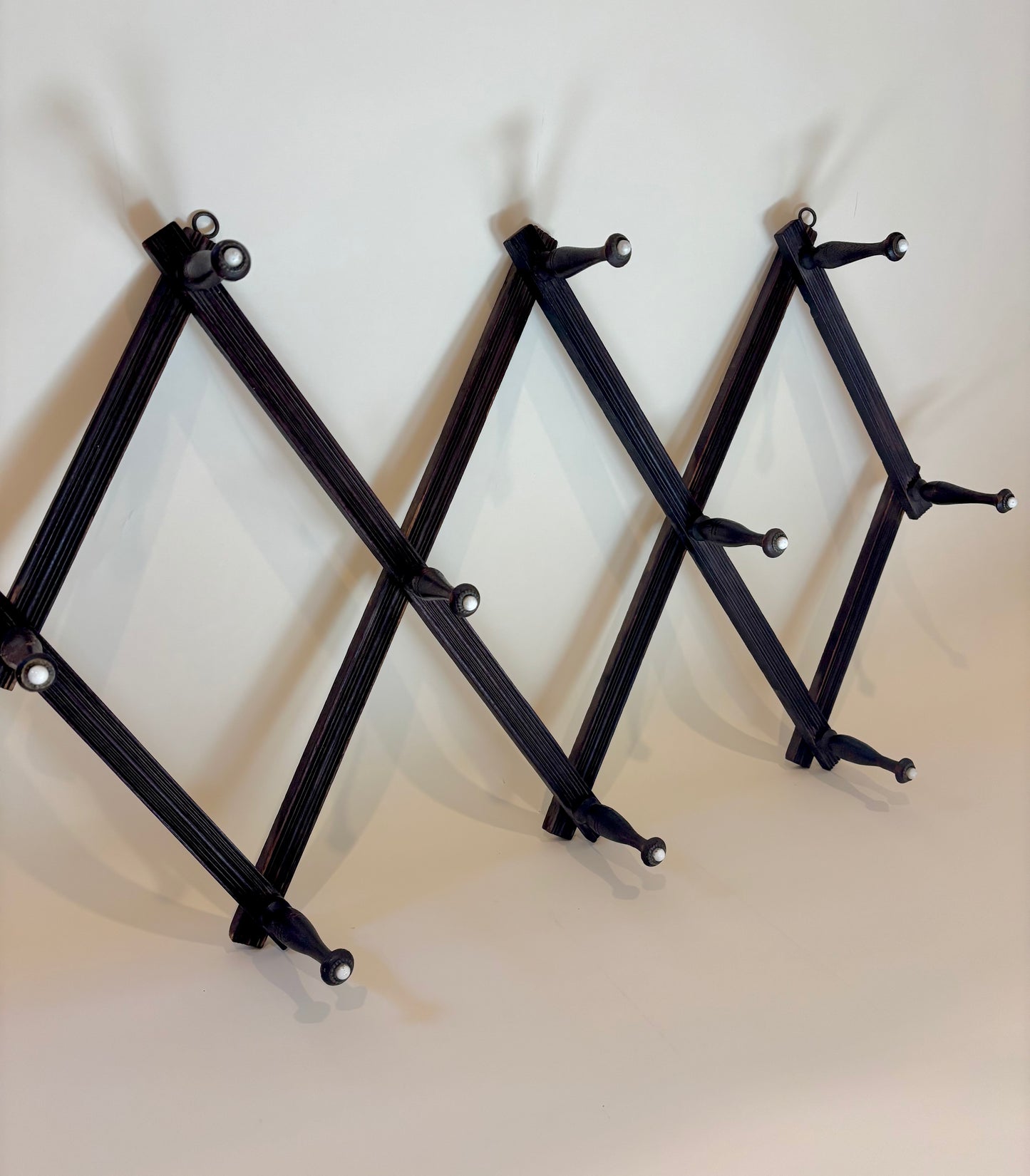 Antique Peg Accordion Rack with Porcelain Buttons