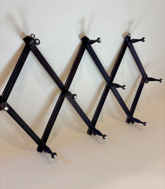 Antique Peg Accordion Rack with Porcelain Buttons
