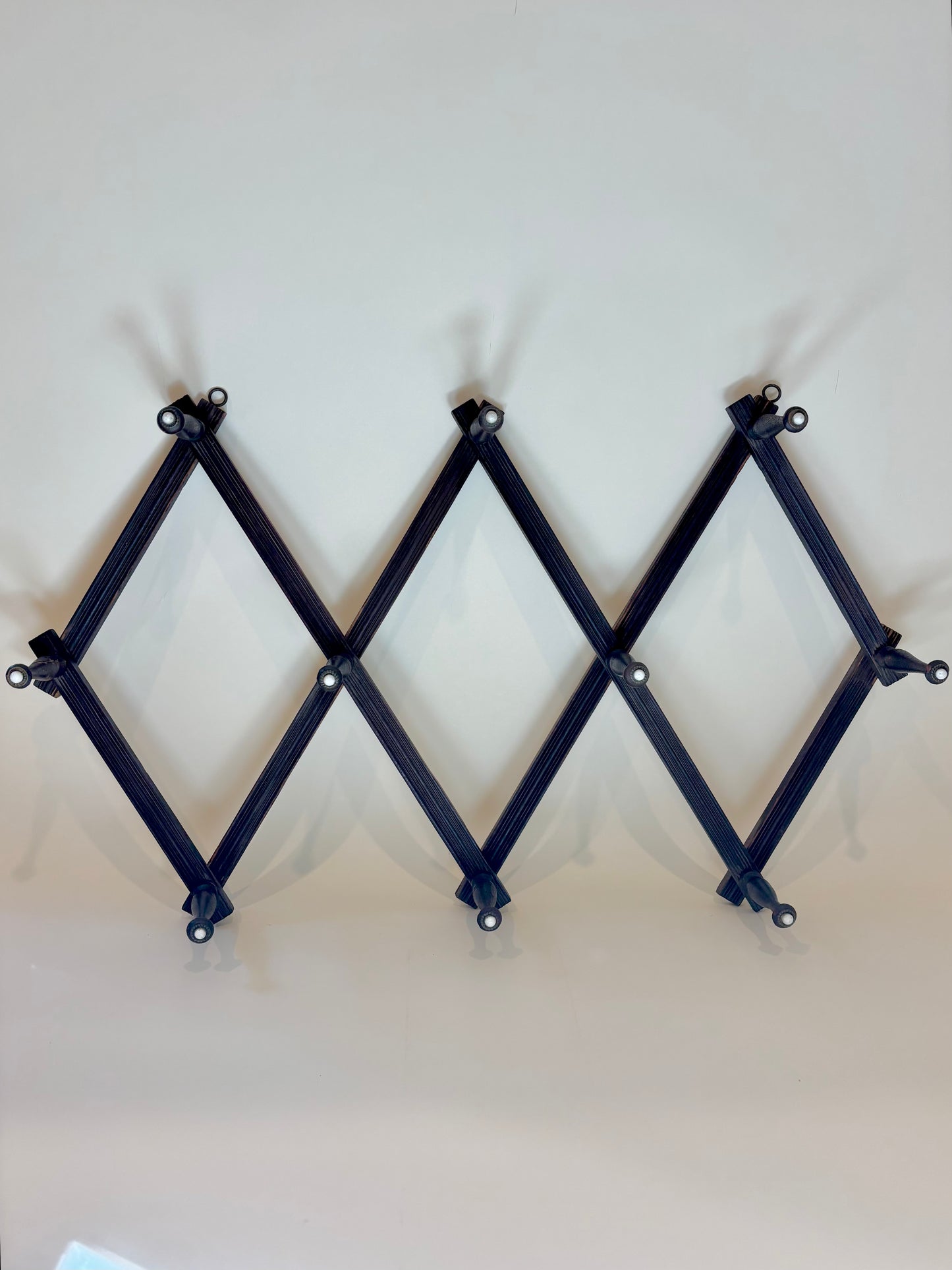 Antique Peg Accordion Rack with Porcelain Buttons