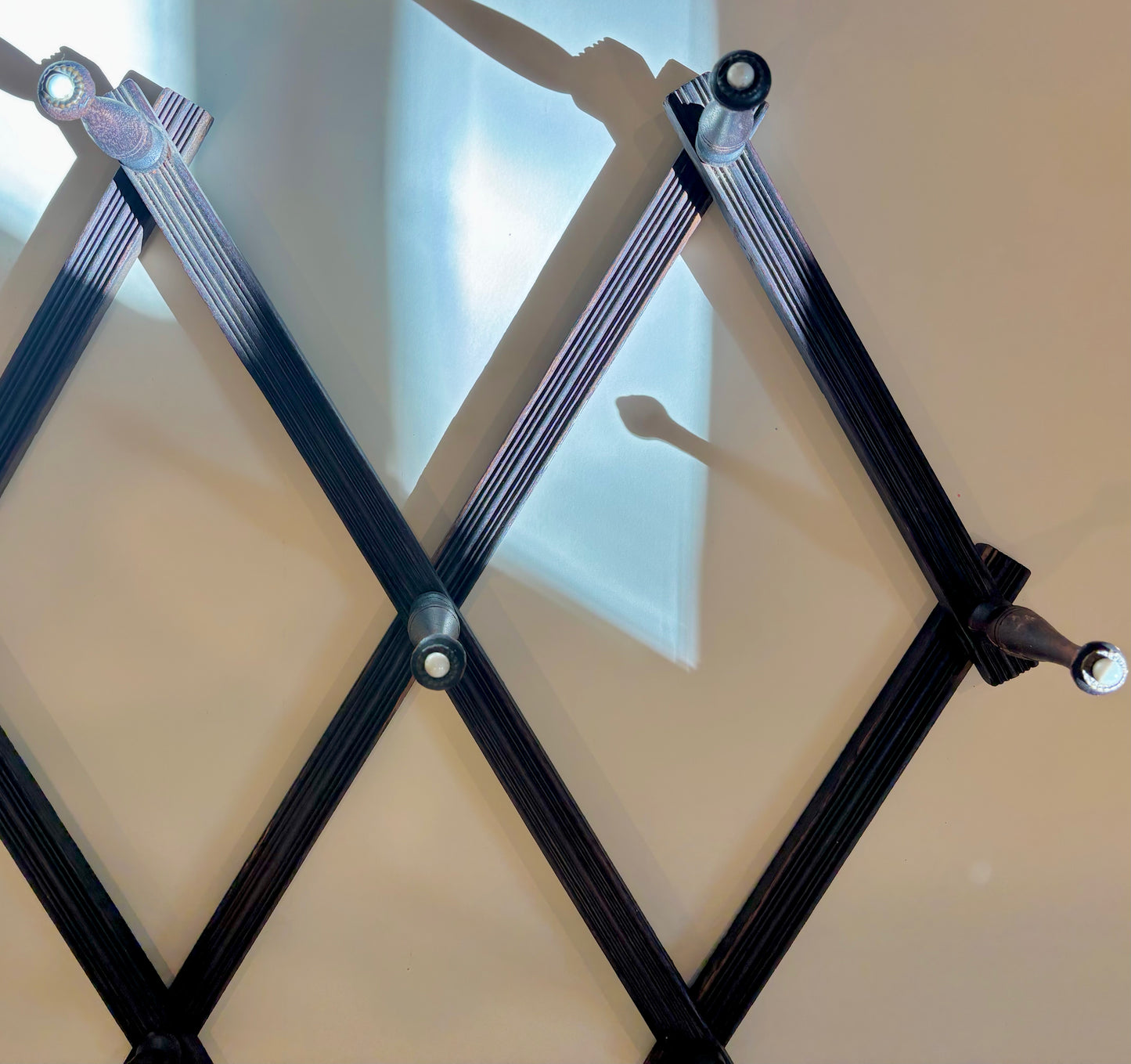 Antique Peg Accordion Rack with Porcelain Buttons