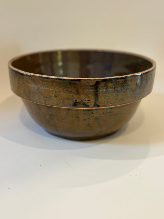 Vintage Large Brown Iridescent Stoneware Bowl