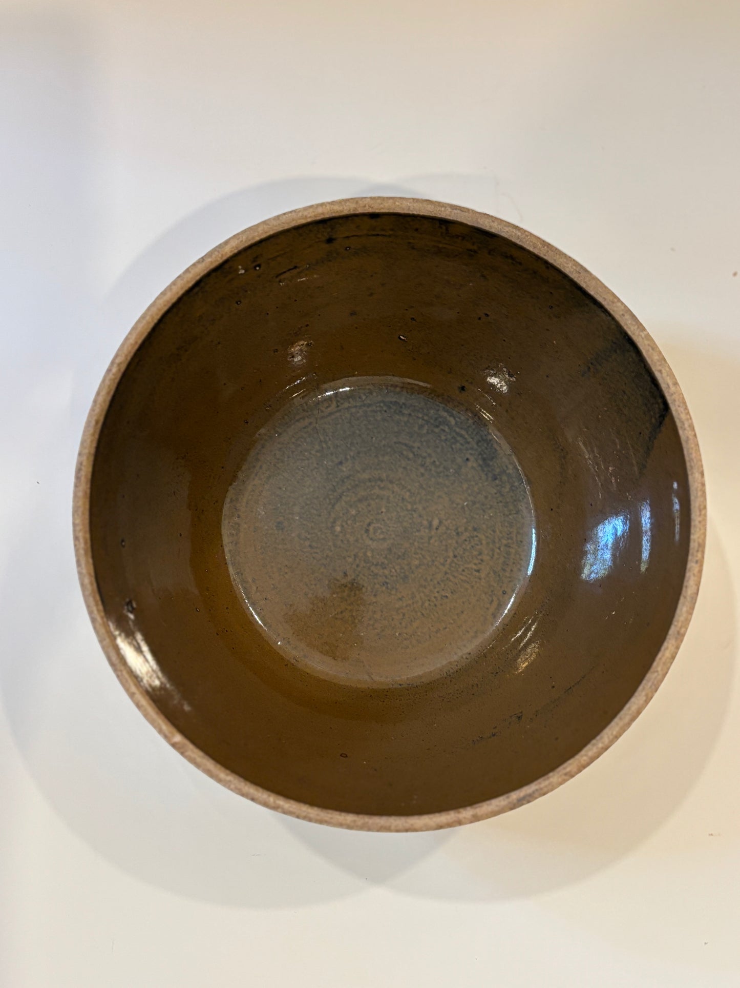 Vintage Large Brown Iridescent Stoneware Bowl