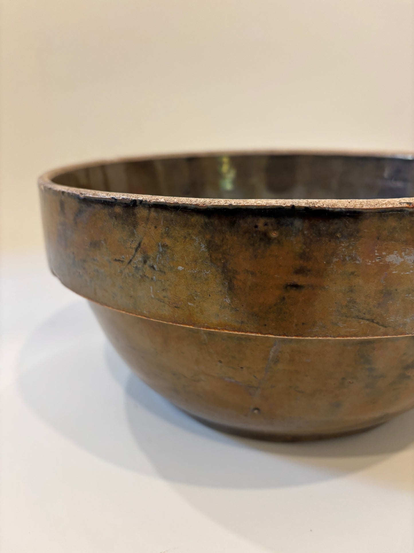 Vintage Large Brown Iridescent Stoneware Bowl