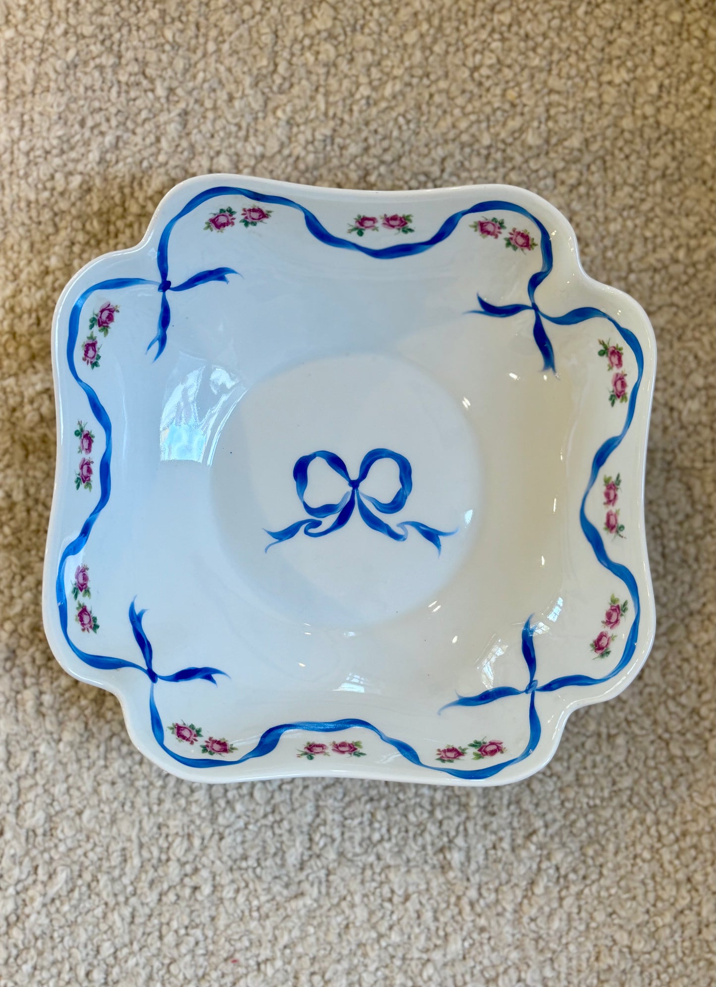 Vintage French Hand-painted Bow and Rose Bowl