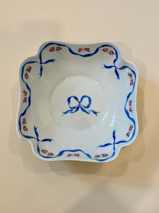 Vintage French Hand-painted Bow and Rose Bowl