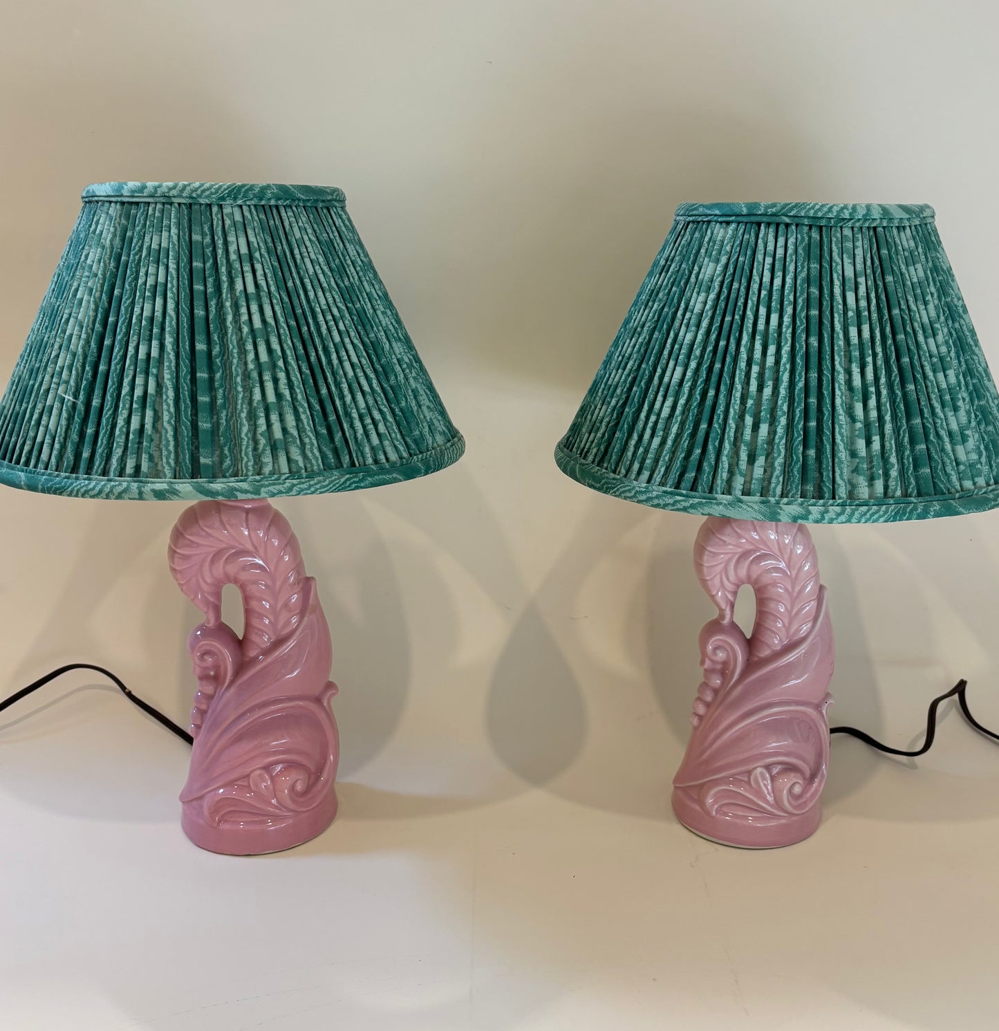 Vintage Pair of Pink Ceramic Art Deco Lamps