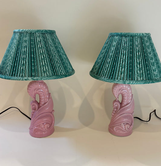 Vintage Pair of Pink Ceramic Art Deco Lamps
