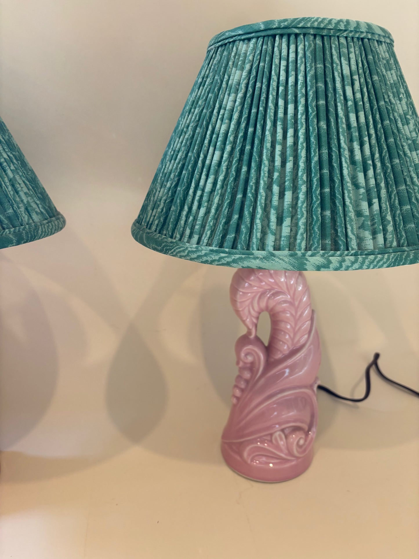 Vintage Pair of Pink Ceramic Art Deco Lamps