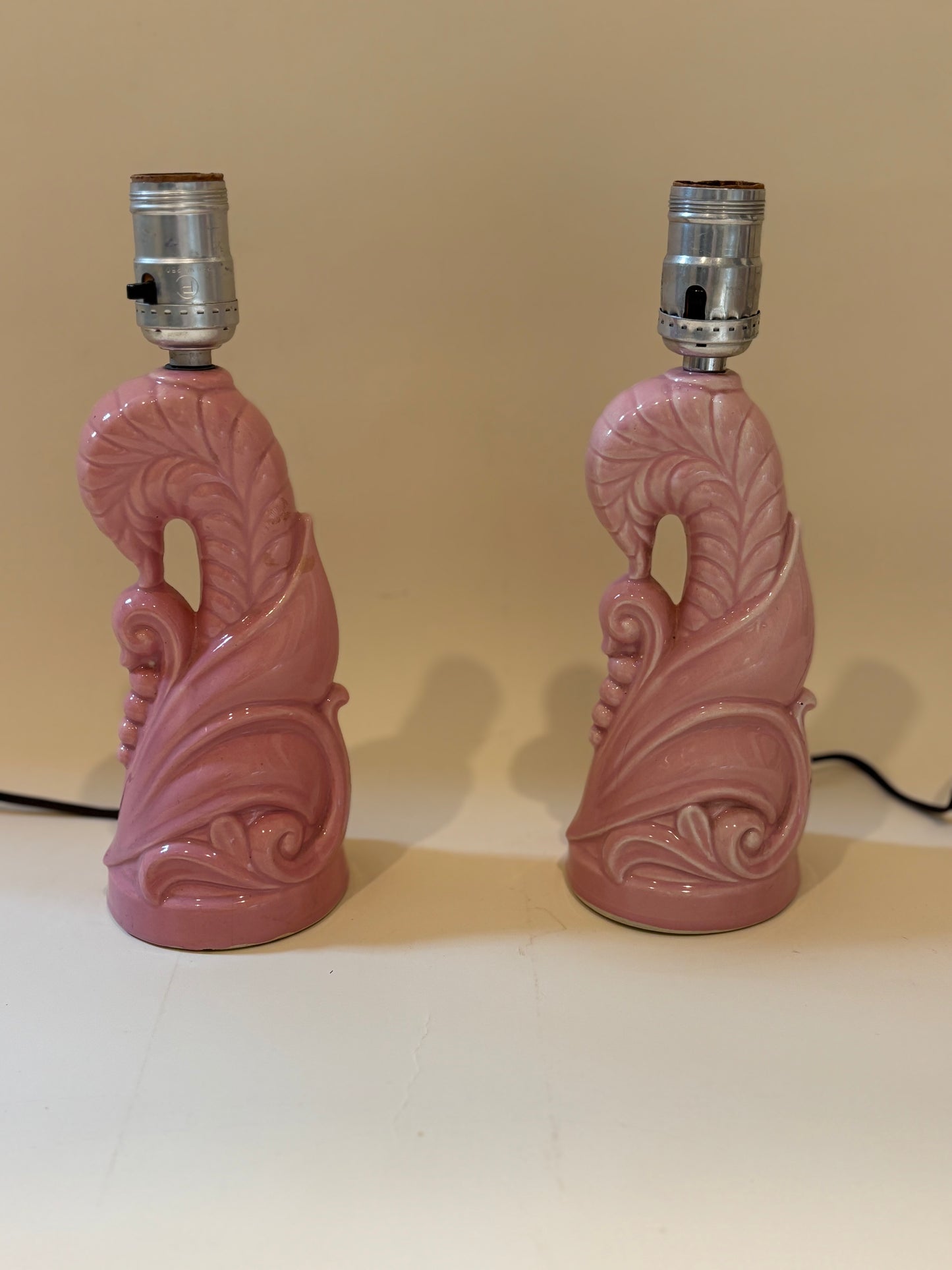 Vintage Pair of Pink Ceramic Art Deco Lamps