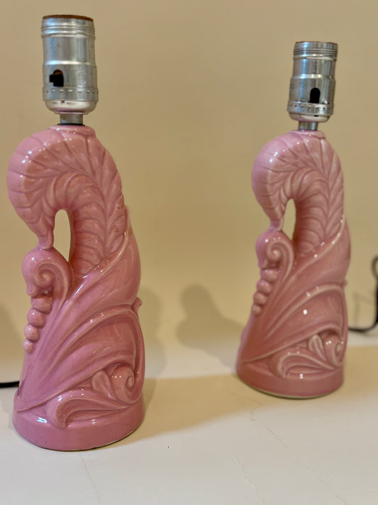 Vintage Pair of Pink Ceramic Art Deco Lamps