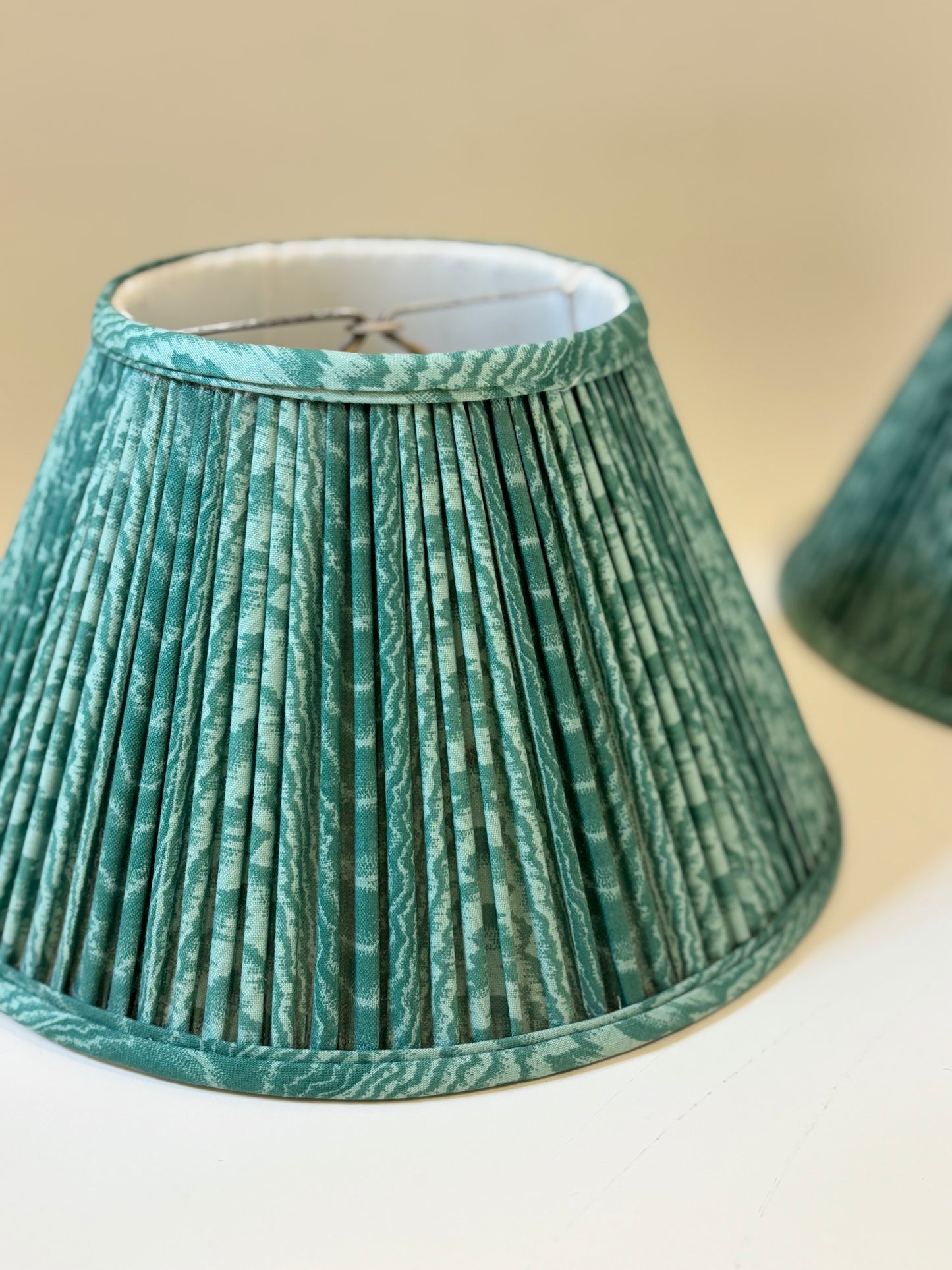 Vintage Pair of Custom-made Green Fabric Lampshades