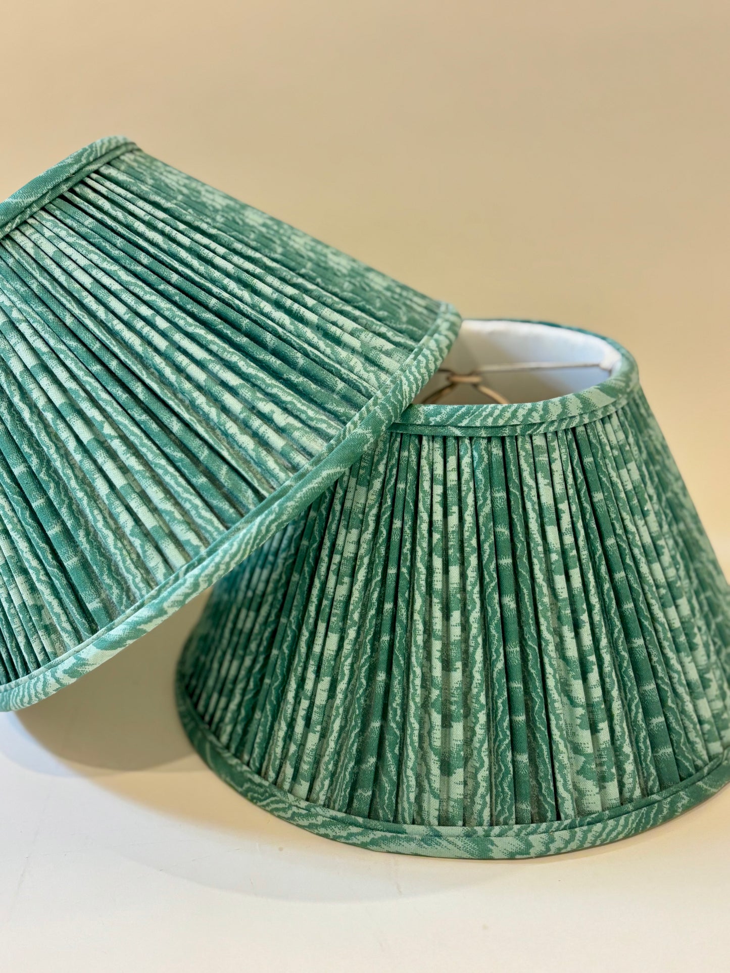 Vintage Pair of Custom-made Green Fabric Lampshades