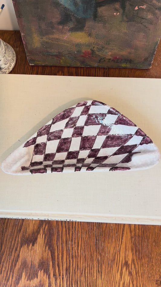 Vintage Italian Pottery Checkered Ashtray Catchall