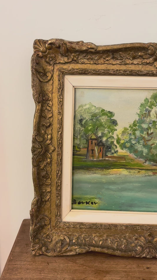 Vintage Framed Oil Lake Landscape